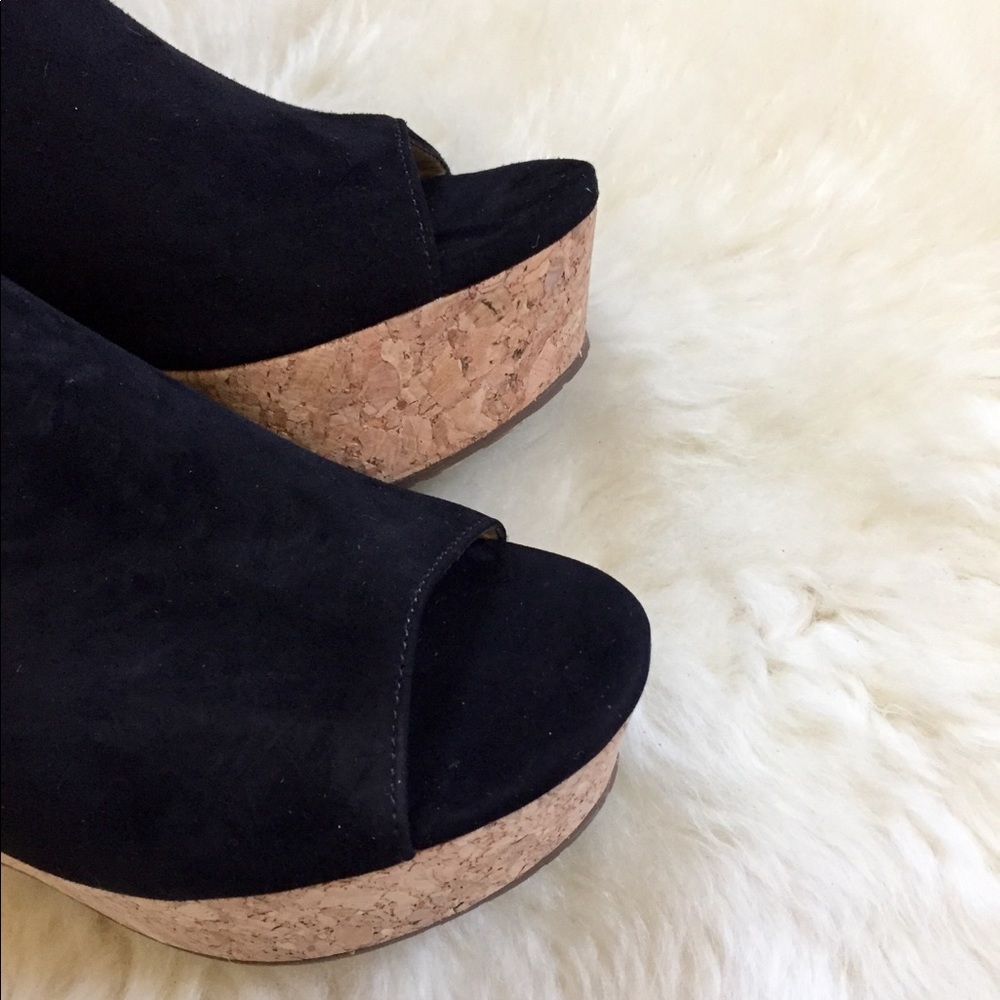 Marc Fisher Black Suede Platform Wedge Sandals - Picture 5 of 7